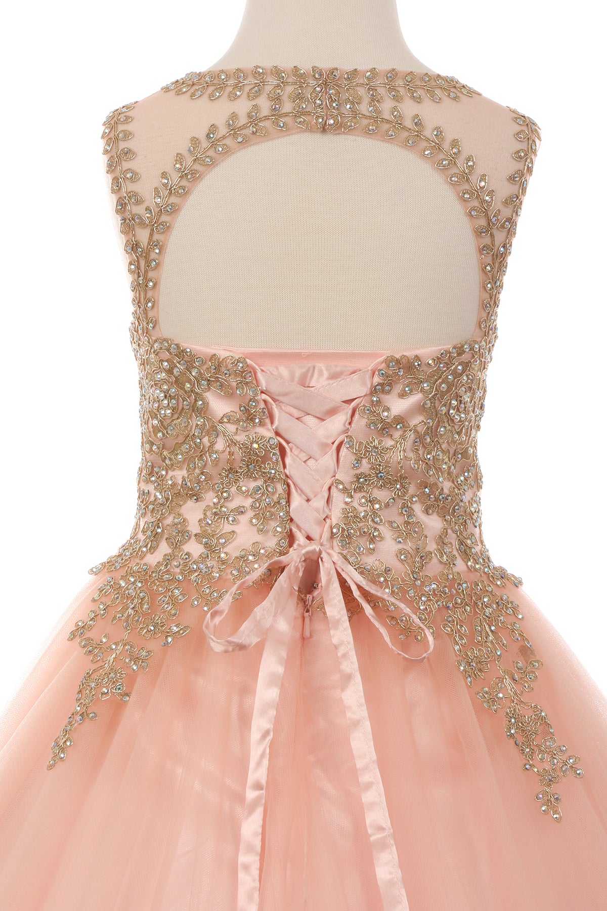 Flower Girls Beaded Ball Gown with Keyhole Back