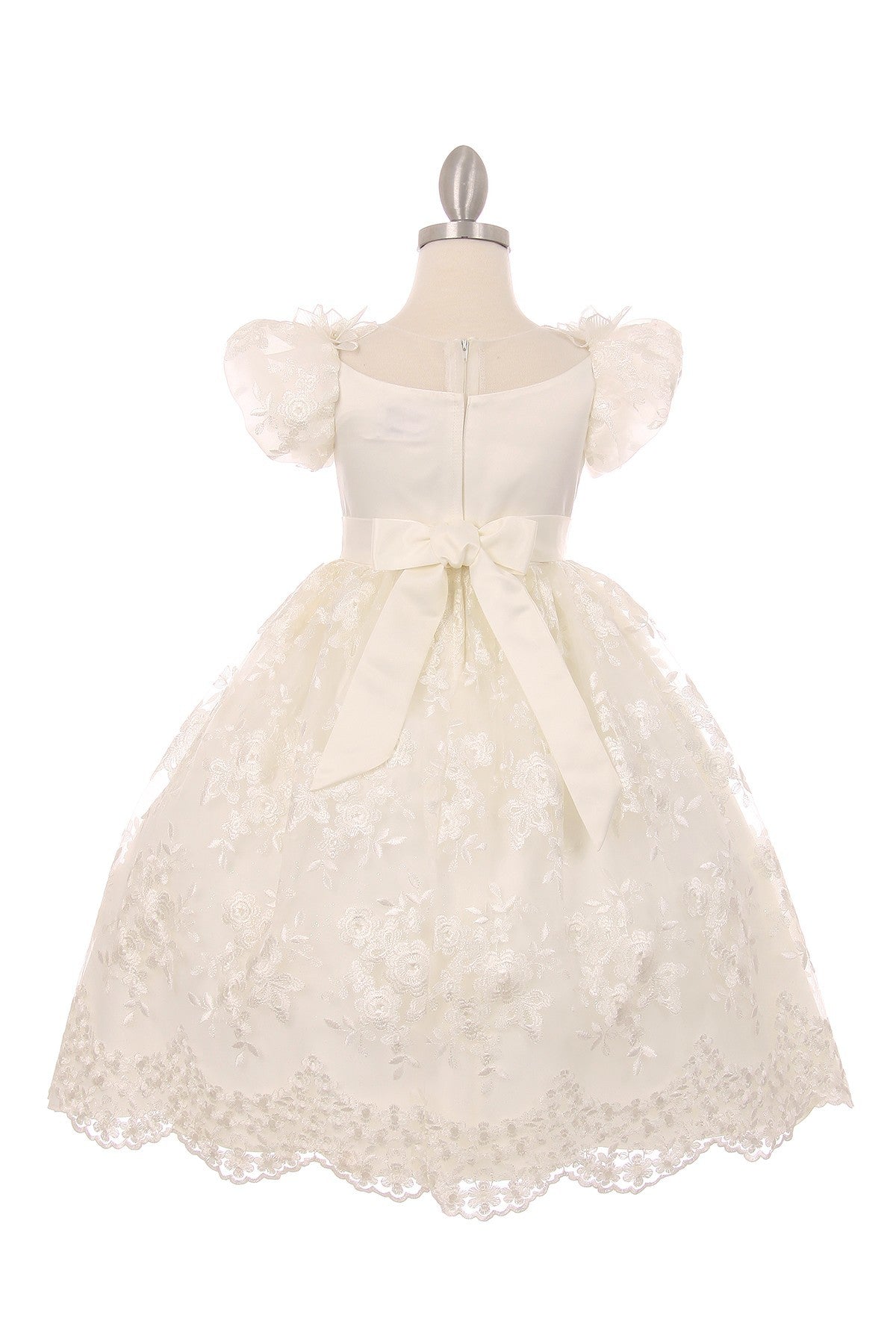 Puff Sleeve Lace Satin Girl Flower Girl Dress by Cinderella Couture USA AS2904
