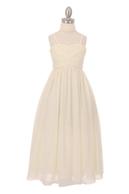 Girls Pleated Long Chiffon Dress by Cinderella Couture 5024 14 / Ivory Girls Pleated Long Chiffon Dress by Cinderella Couture 5024 14 / Ivory