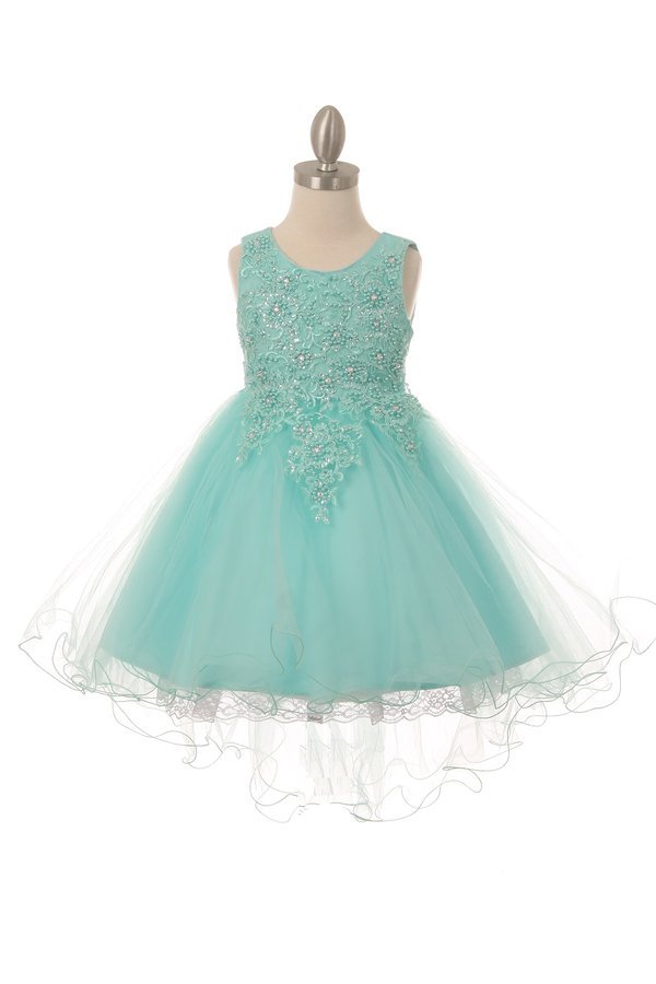 Pearls Rhinestones Tulle Girl Party Dress by Cinderella Couture USA AS9086 6 / Aqua
