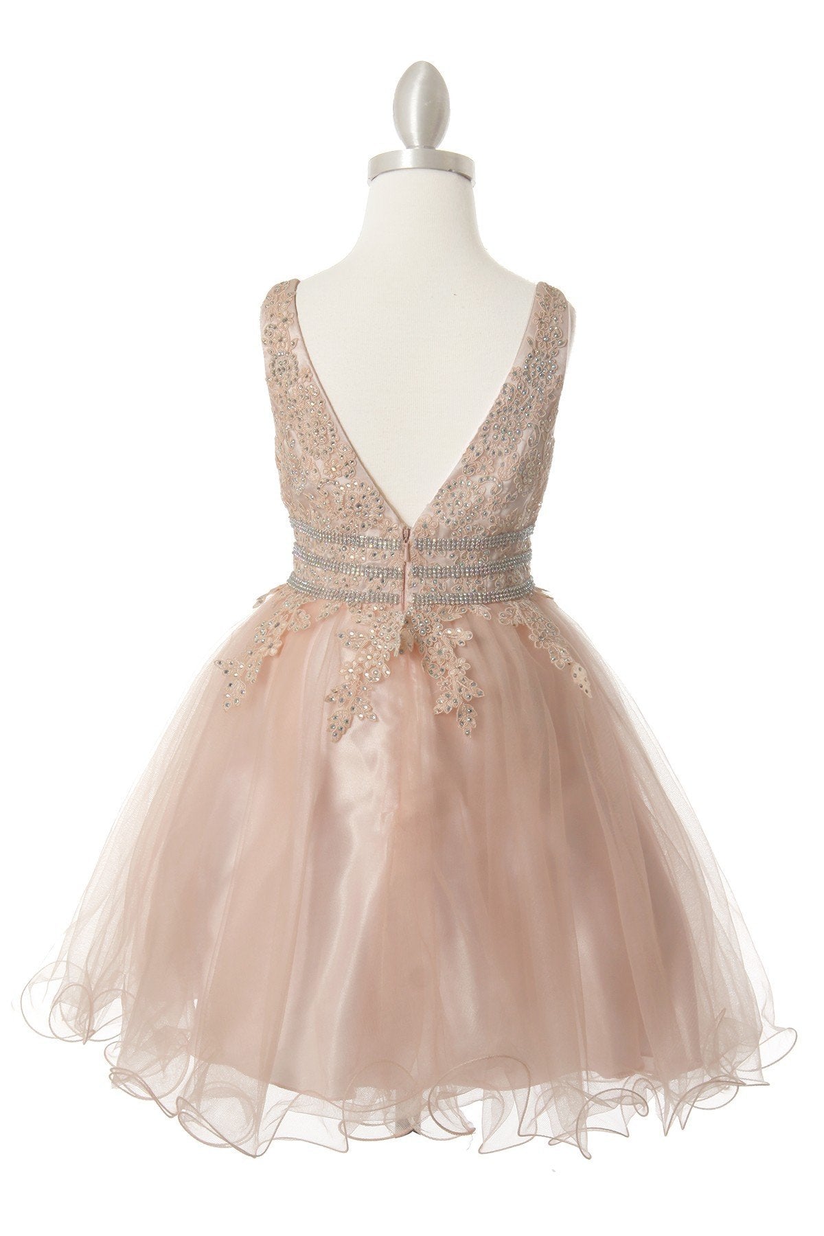 Champagne Dazzling Rhinestone Tulle Christmas Dress Big Girls