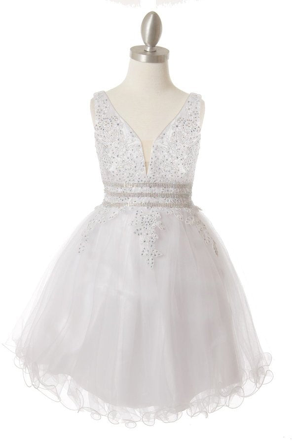 White Dazzling Rhinestone Tulle Flower Girl Dress Little Girls - 2T