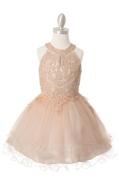 Halter Rhinestone Lace Girl Party Dress by Cinderella Couture USA AS5100