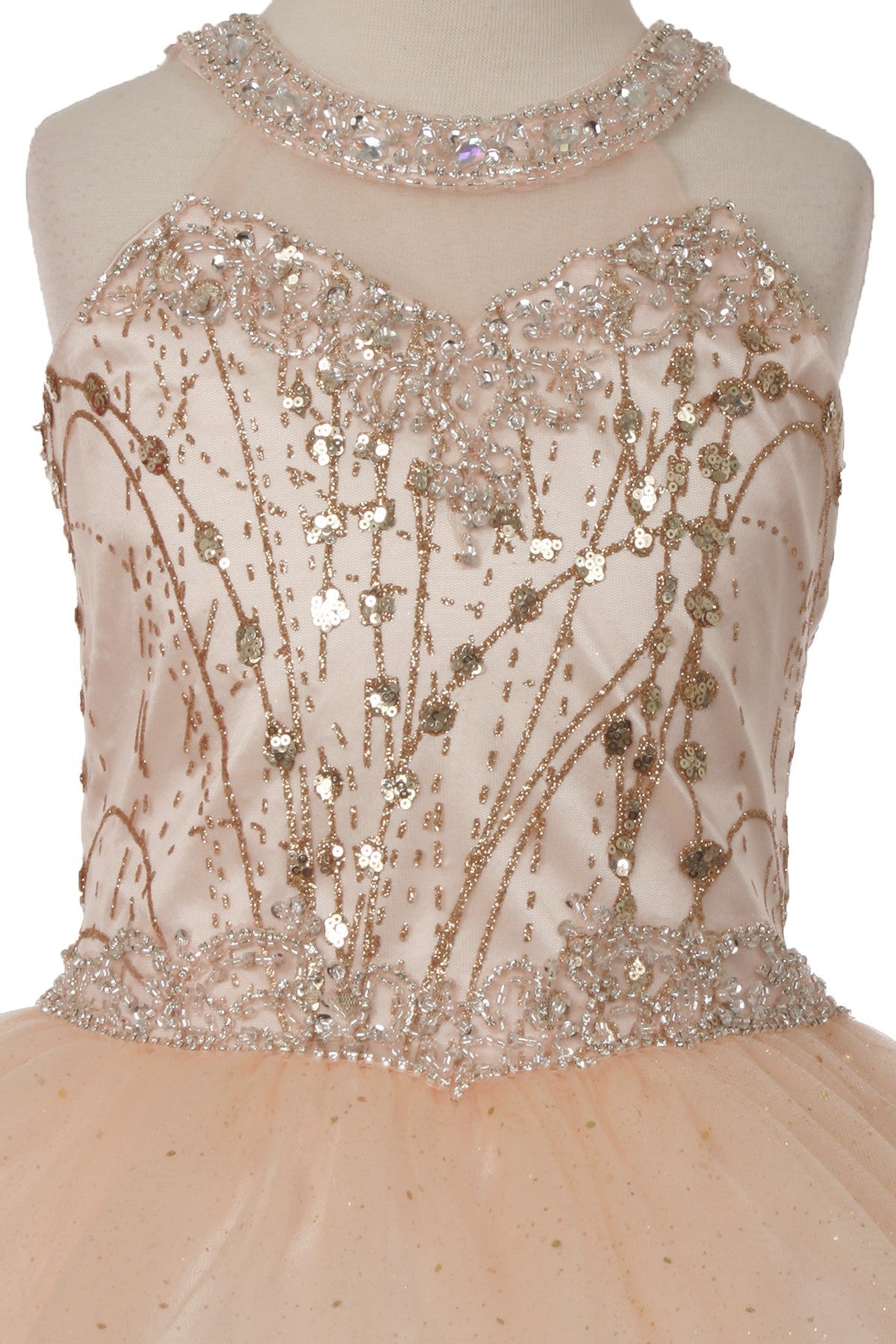 Girls Multi Color Illusion Neck Rhinestone Party Junior Bridesmaid Dress 4-16 Champagne / 8 Girls Multi Color Illusion Neck Rhinestone Party Junior Bridesmaid Dress 4-16 Champagne / 8