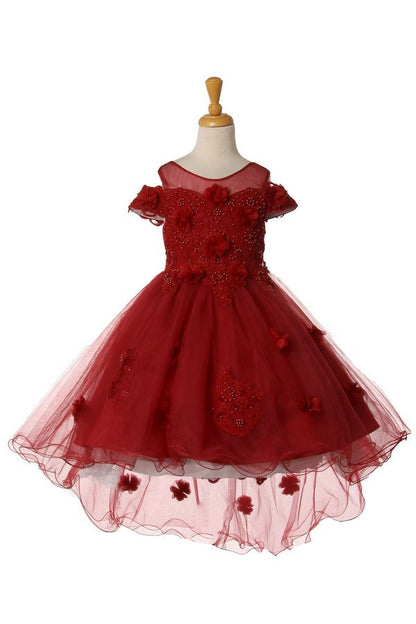 Off the Shoulder Floral Sequin Pearl Beads Girl Tulle Party Dress by Cinderella Couture USA 9119