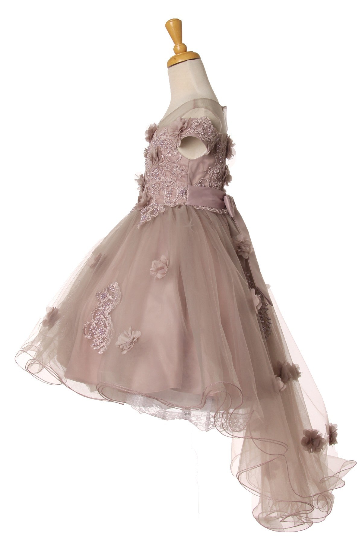 Girls 3D Floral High Low Dress by Cinderella Couture 9119 4 / Burgundy