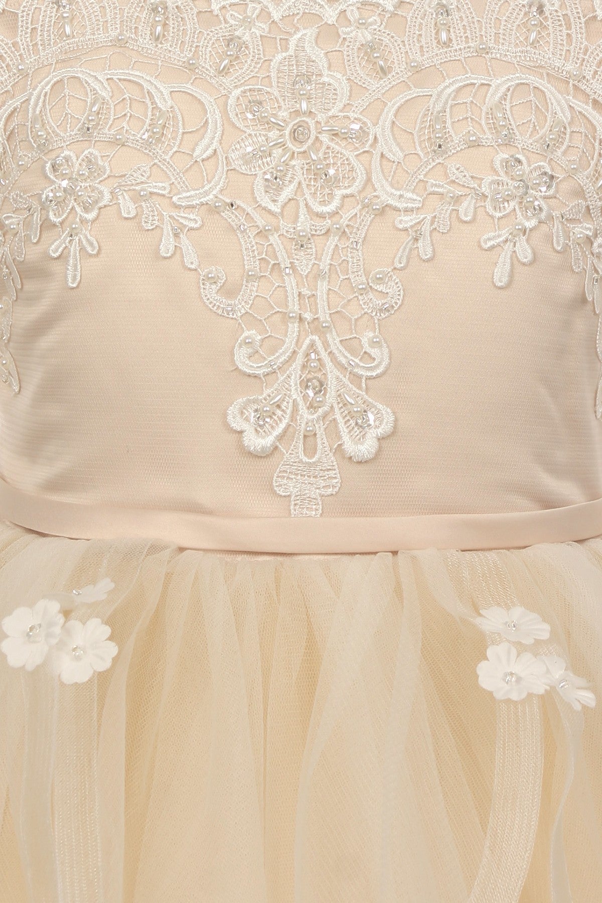 Vestido de niña de las flores de tul satinado con encaje de Cinderella Couture USA AS5091