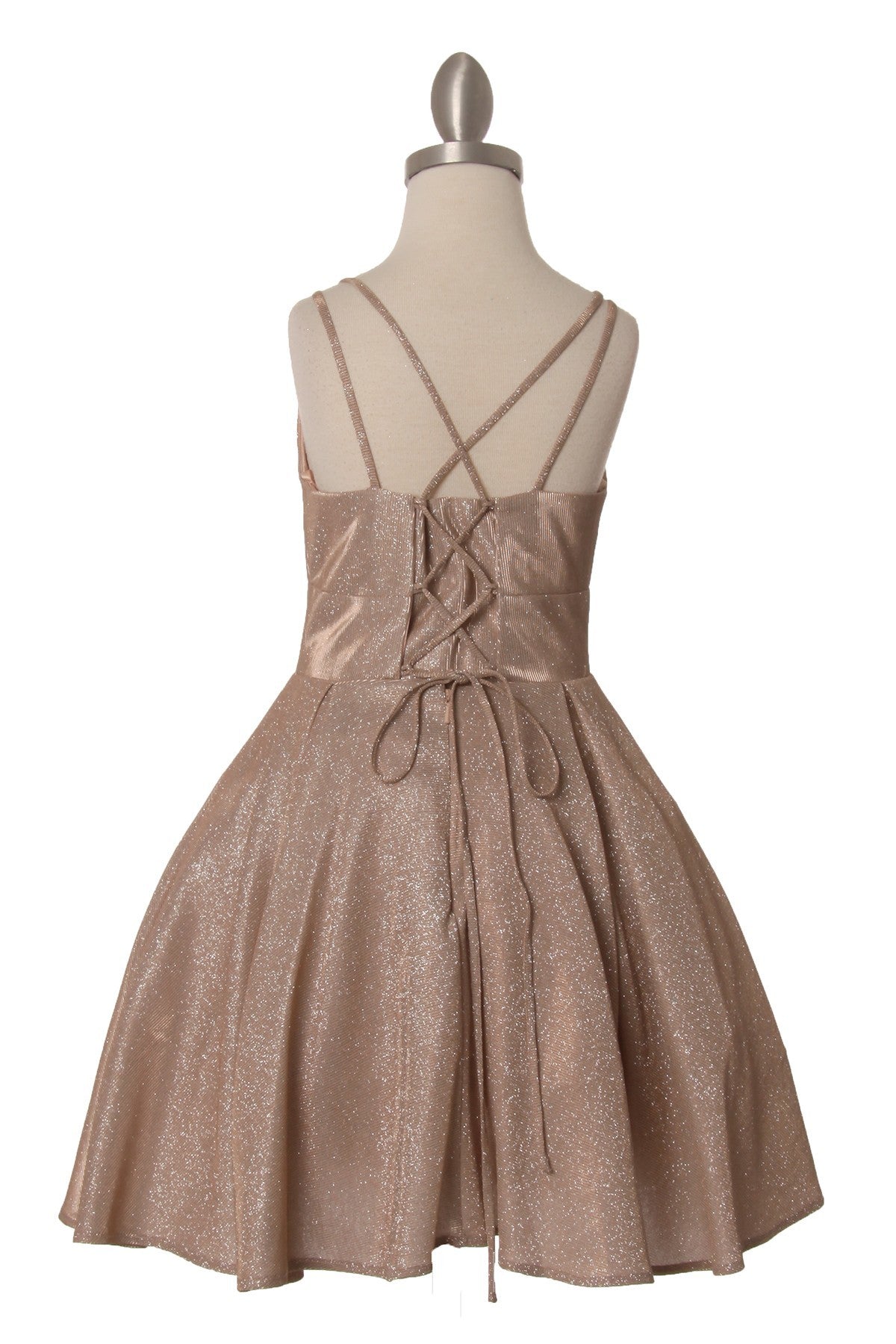 Rose Gold Glitter Metallic V Neck Pocket Junior Bridesmaid Dress Big Girls