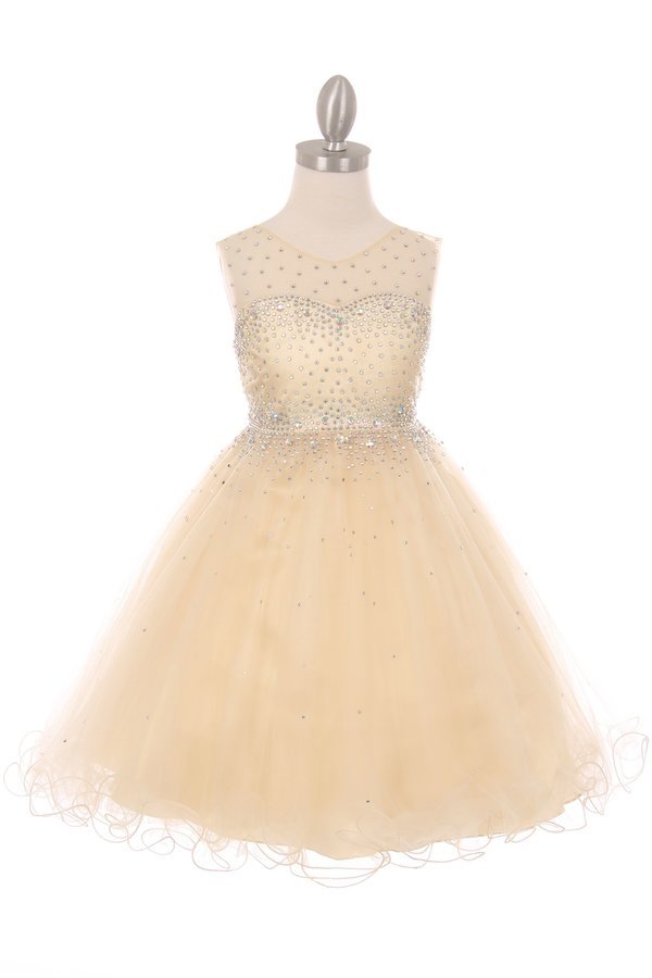 Beaded Rhinestones Tulle Girl Party Dress by Cinderella Couture USA AS5029 Champagne / 4