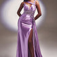 Sexy Satin Dress with Floral Lace Applique & Draping - Women Formal Gown By Ladivine CDS415 - Special Occasion