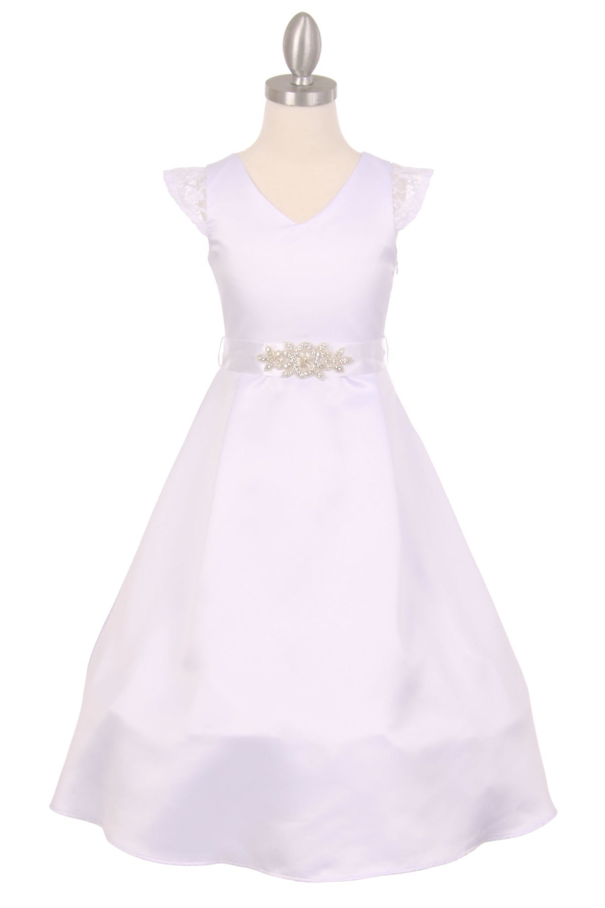 Cap Lace Sleeve Satin Girl Communion Dress by Cinderella Couture USA AS2009