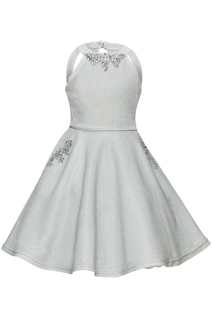 Metallic Rhinestone Halter Party Dress by Cinderella Couture USA 5085
