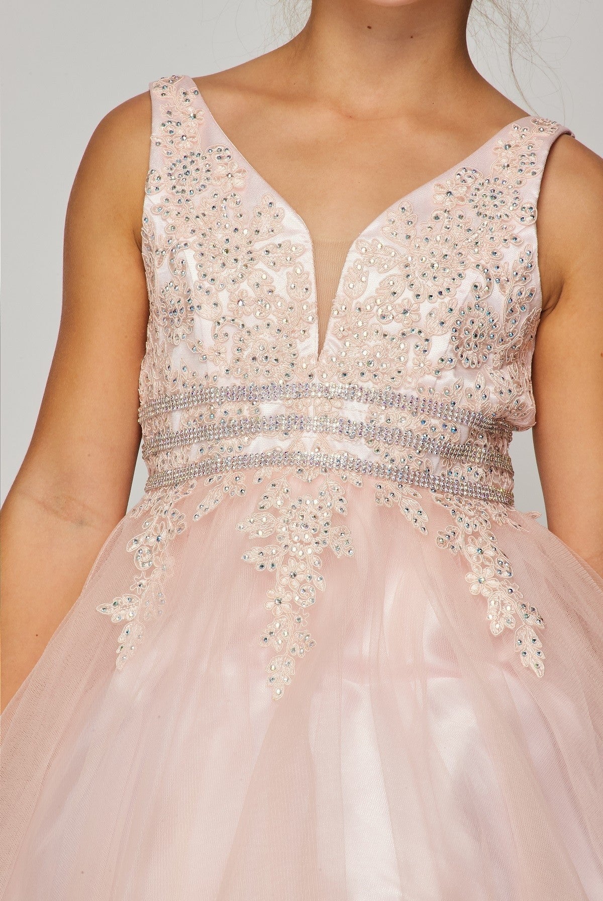 Champagne Dazzling Rhinestone Tulle Christmas Dress Big Girls
