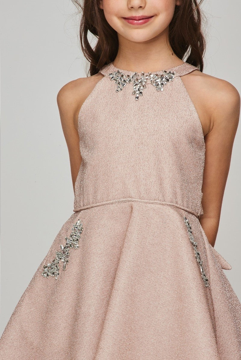Metallic Rhinestone Halter Party Dress by Cinderella Couture USA 5085
