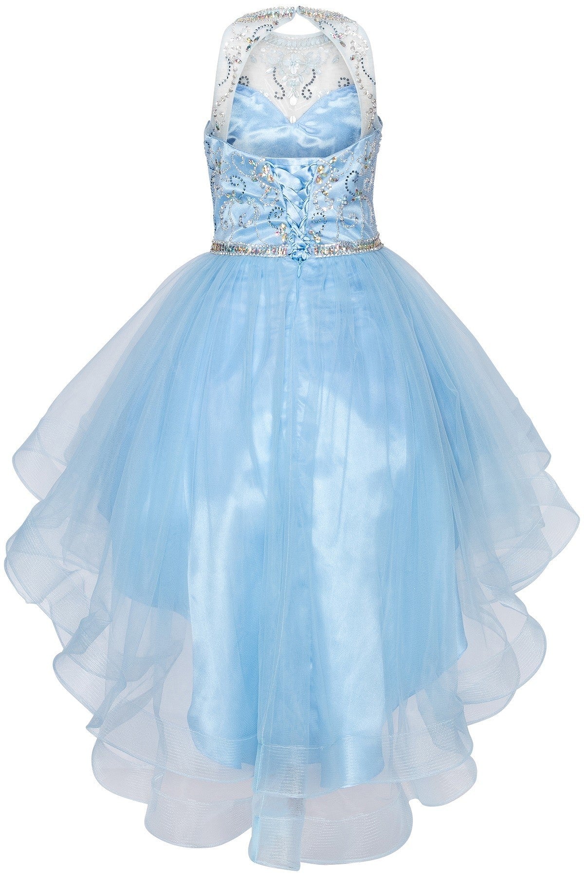 open lace back dress Cinderella Couture Burgundy Crystal Pearl Halter Pageant Dress Big Girls