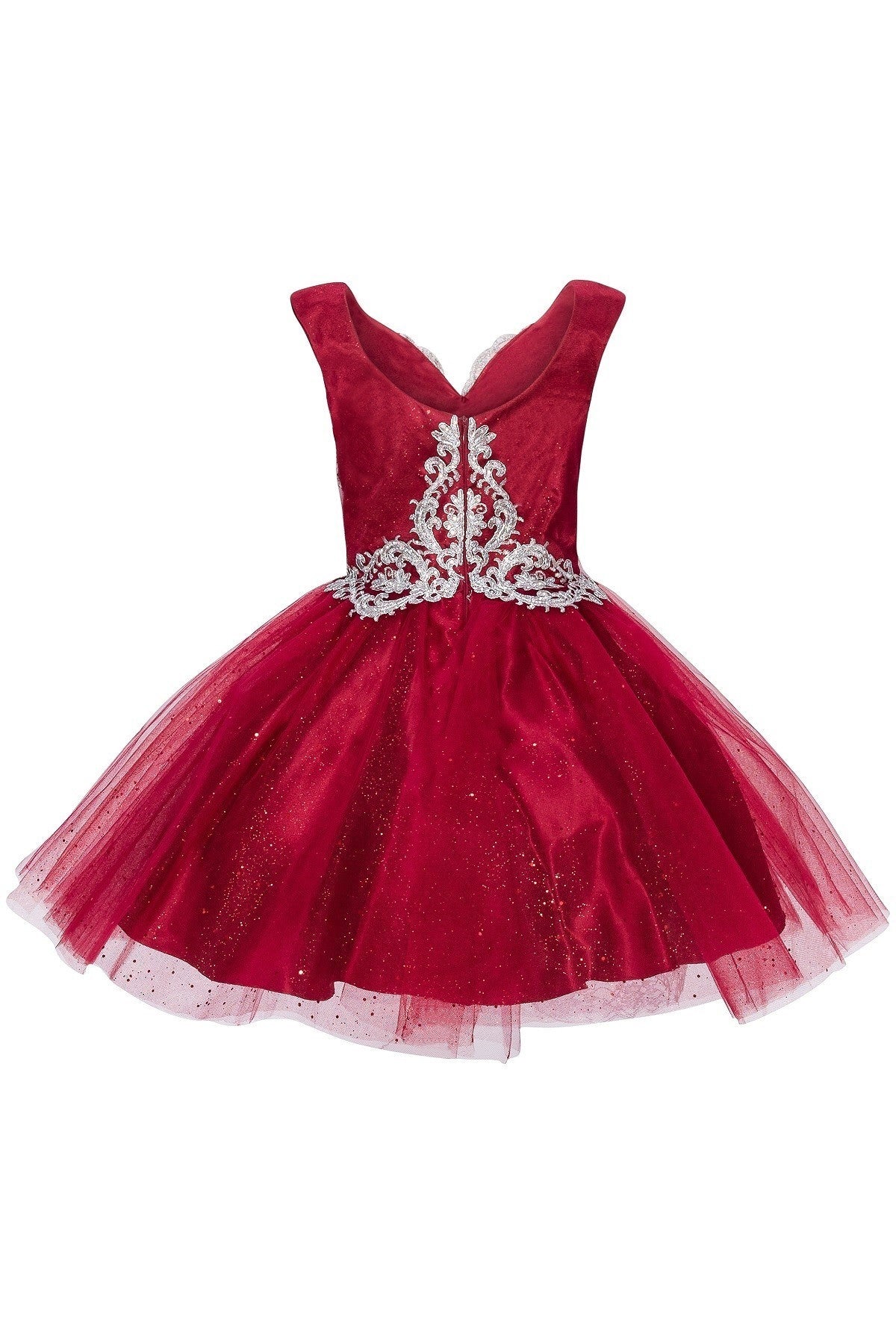 Multi Color Silver Lace V Neck Sparkling Junior Bridesmaid Dress Girls - Red