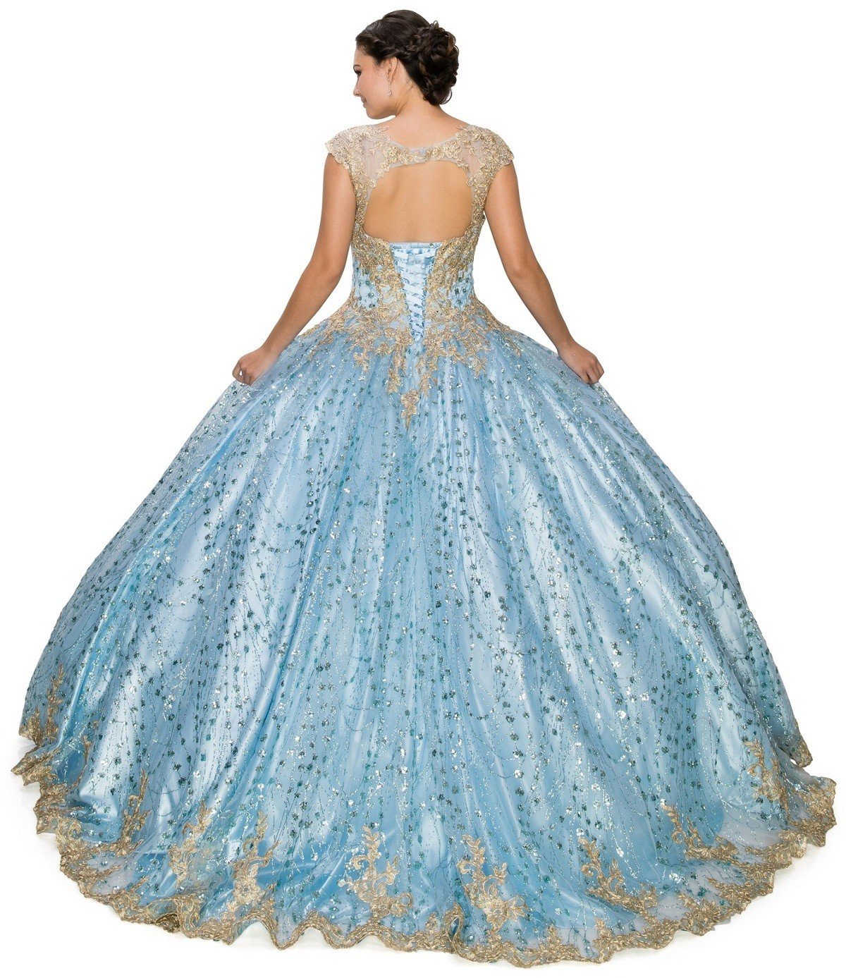 Cinderella Couture USA AS8024J-blue Sequin Satin Quinceanera Dress