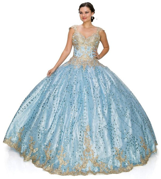 Cinderella Couture USA AS8024J-blue Sequin Satin Quinceanera Dress