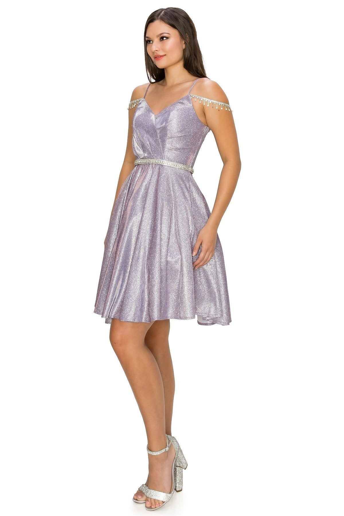 Metallic Short Party Dress by Cinderella Couture USA AS8014J-LILAC