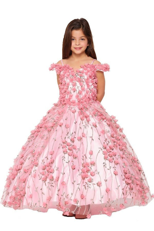 Off the Shoulder Floral Lace Glitter Tulle Girl Mini Quince Gown BY Cinderella Couture USA AS8021