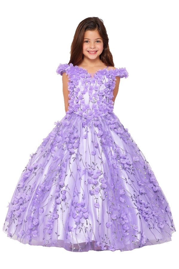 Off the Shoulder Floral Lace Glitter Tulle Girl Mini Quince Gown BY Cinderella Couture USA AS8021