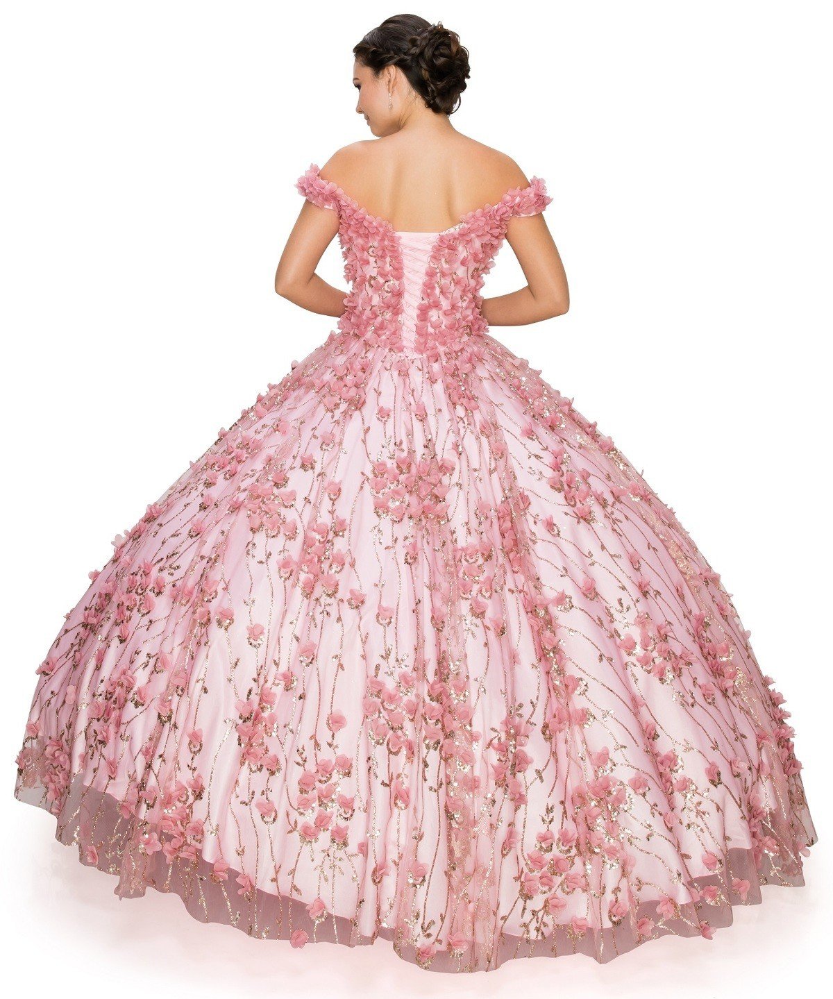 Off the Shoulder Lace Tulle Quinceanera Dress by Cinderella Couture USA AS8021J-DROSE