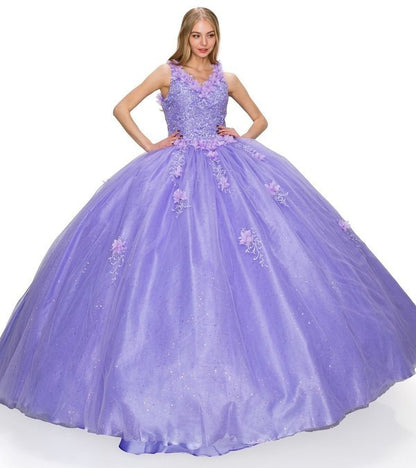 Floral Lace Quinceanera Dress by Cinderella Couture USA AS8025J-lilac