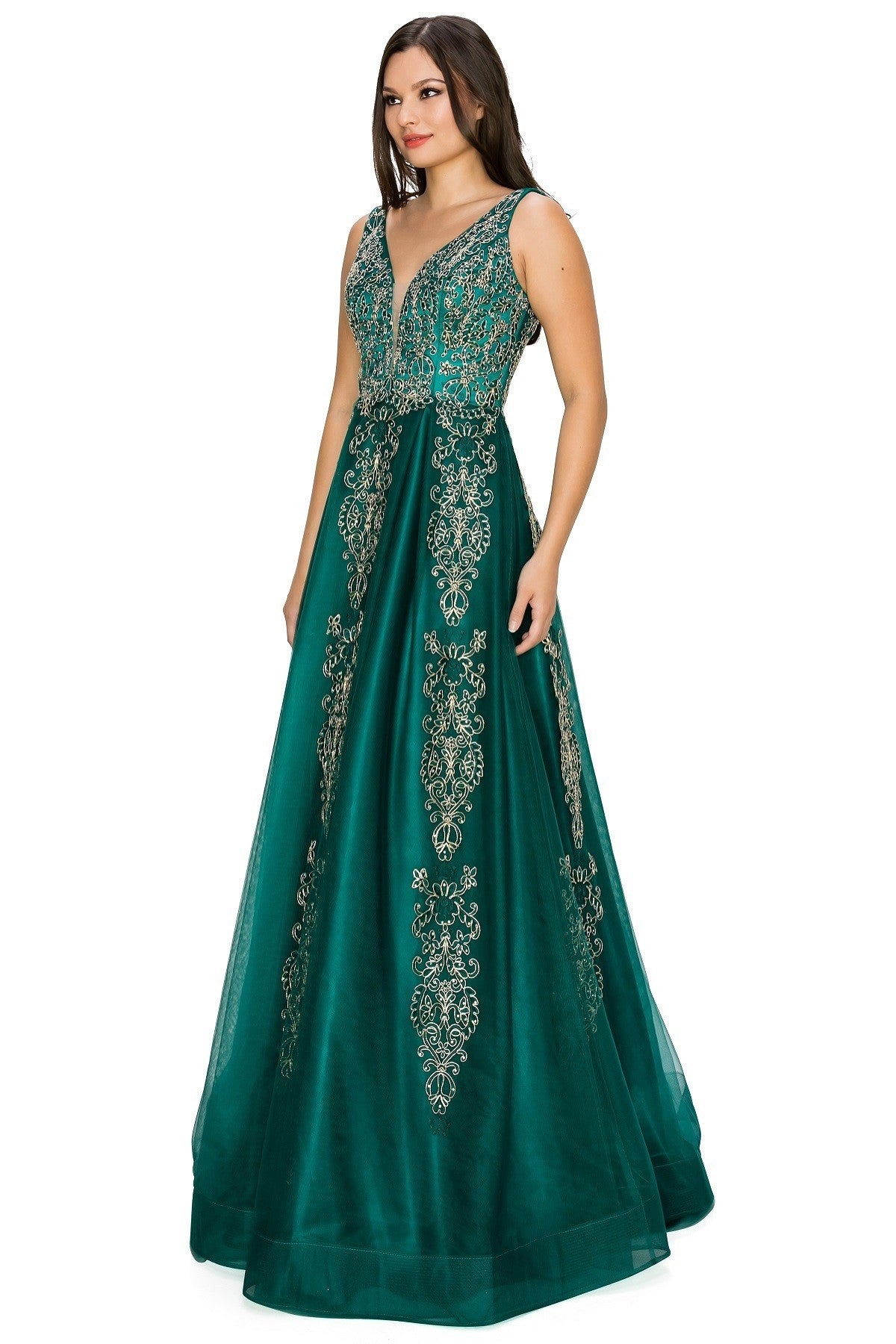 Glitter Floral Lace Tulle A-line Gown by Cinderella Couture USA AS8029J-HG- Special Occasion/Curves
