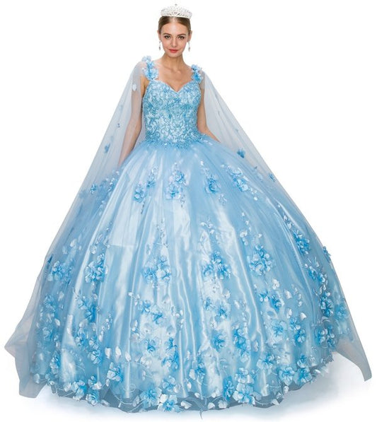 Floral Lace Tulle Quinceanera Dress by Cinderella Couture USA AS8030J
