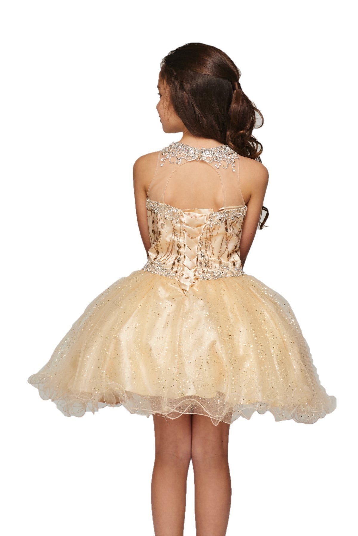 Halter Rhinestone Tulle Girl Party Dress by Cinderella Couture USA 5090