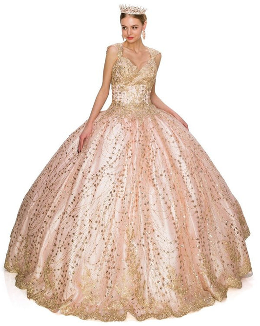 Glitter Satin Tulle Quinceanera Dress by Cinderella Couture USA AS8024J-rosegold