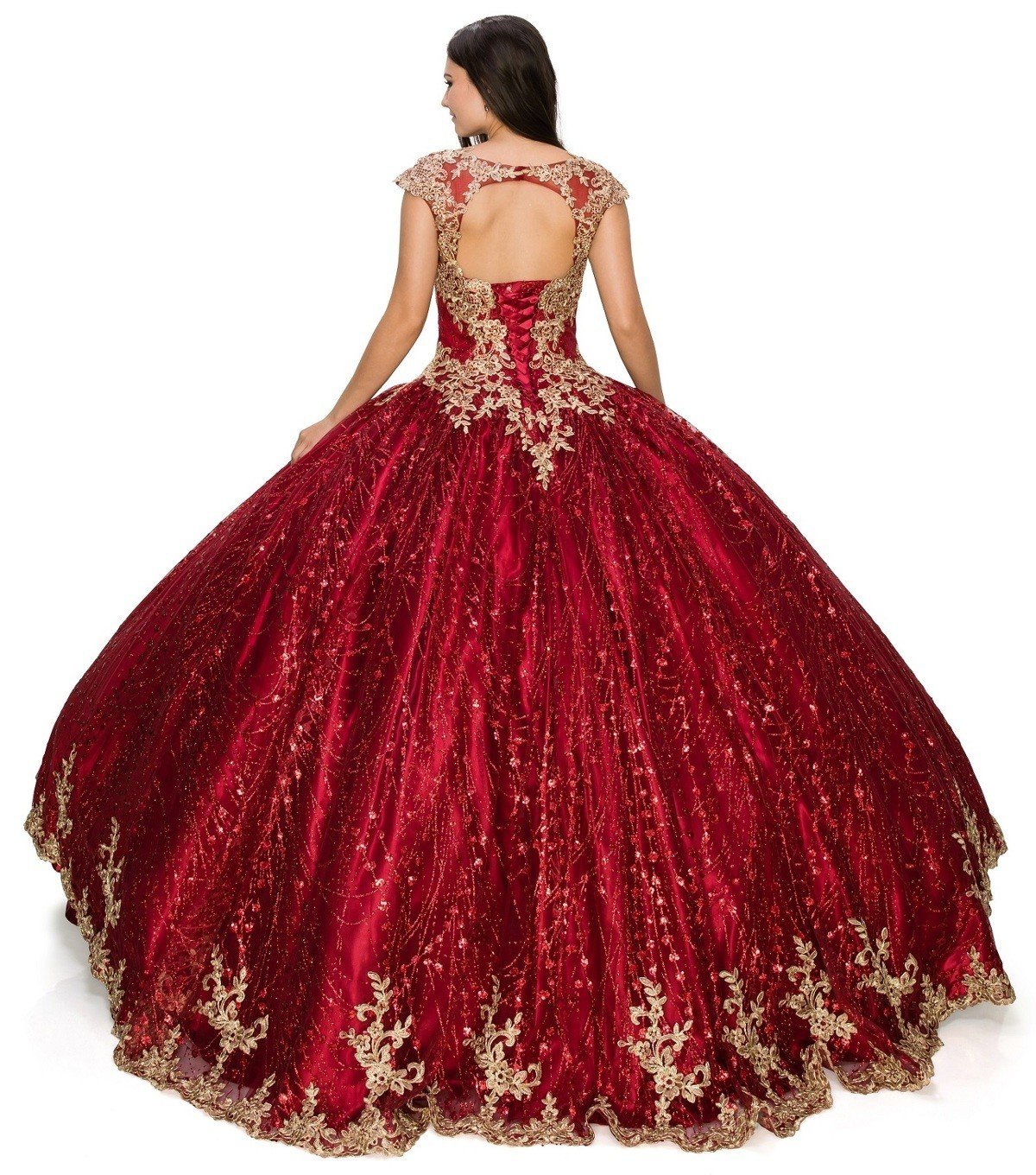 Cinderella Couture USA AS8024J-bur Tulle Sequin Quinceanera Dress