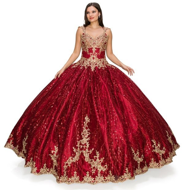 Cinderella Couture USA AS8024J-bur Tulle Sequin Quinceanera Dress