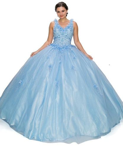 Glitter Tulle Quinceanera Dress by Cinderella Couture USA AS8025J-blue