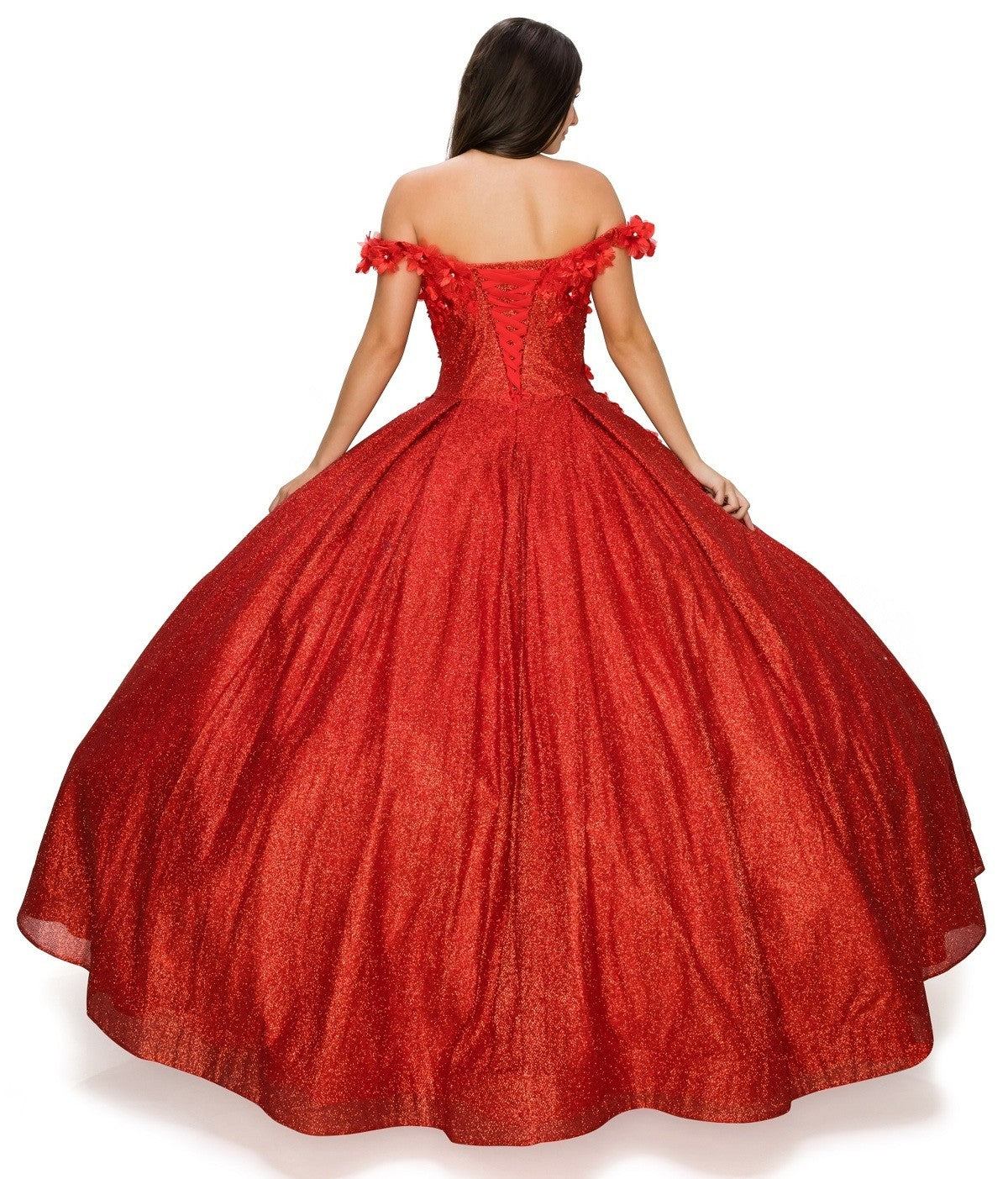 Off the Shoulder floral Satin Quinceanera Dress BY Cinderella Couture USA AS8020J-red