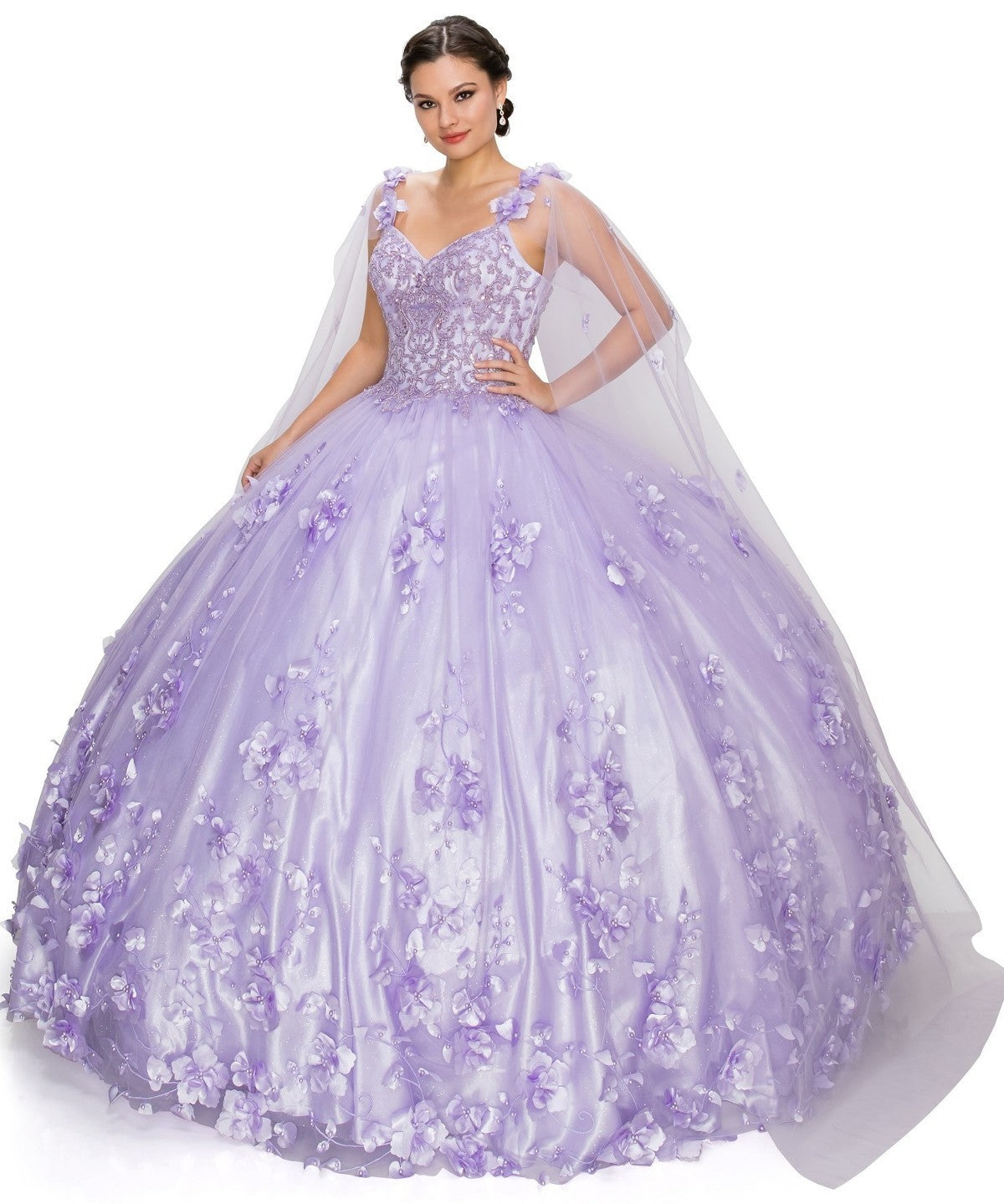 3D Stone/Pearl Embellishments floral Applique Quinceanera Dress by Cinderella Couture USA AS8030J