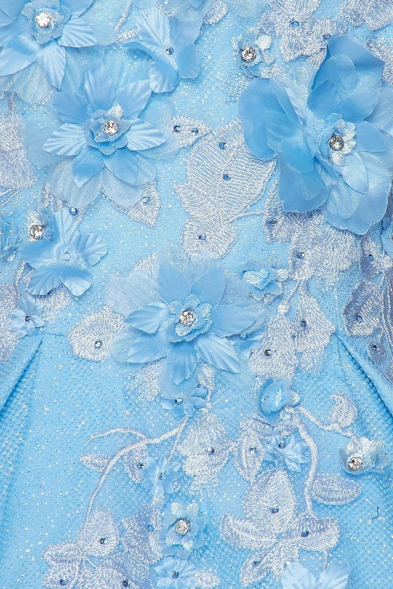 Off the Shoulder Floral Satin Quinceanera Dress by Cinderella Couture USA AS8020J-Blue