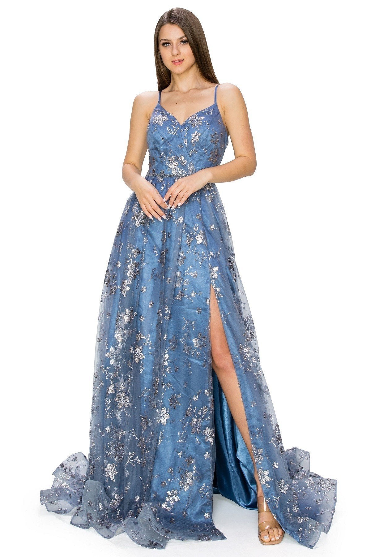 Sequin A-line Gown by Cinderella Couture USA AS8022J-dblue - Special Occasion/Curves