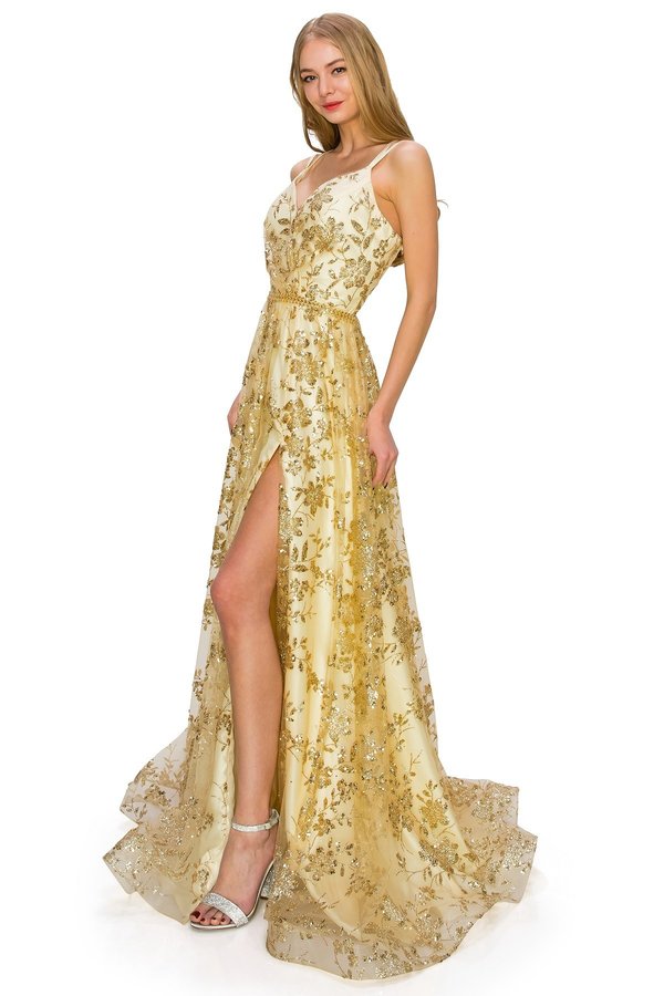 Floral Sequin A-Line Gown by Cinderella Couture USA AS8022J-CHAM