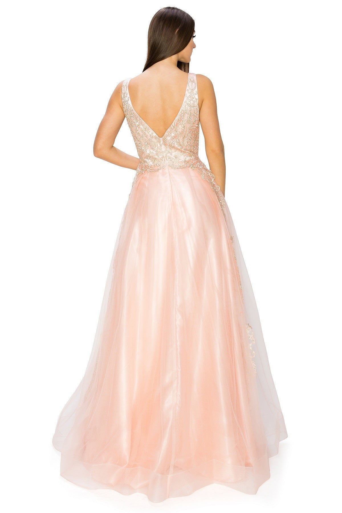 Blush Glitter Floral Lace Tulle Gown by Cinderella Couture USA AS8029J-Blush - Special Occasion/Curves