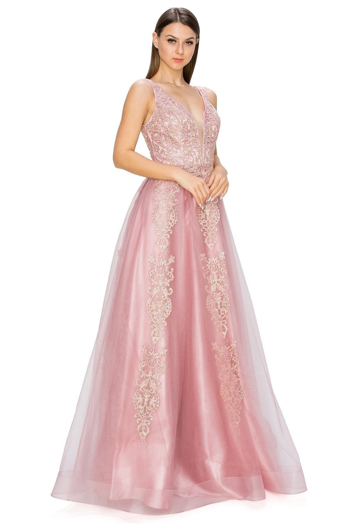 Dusty-Rose Floral Glitter Tulle Dress by Cinderella Couture USA AS8029J-DROSE - Special Occasion/Curves