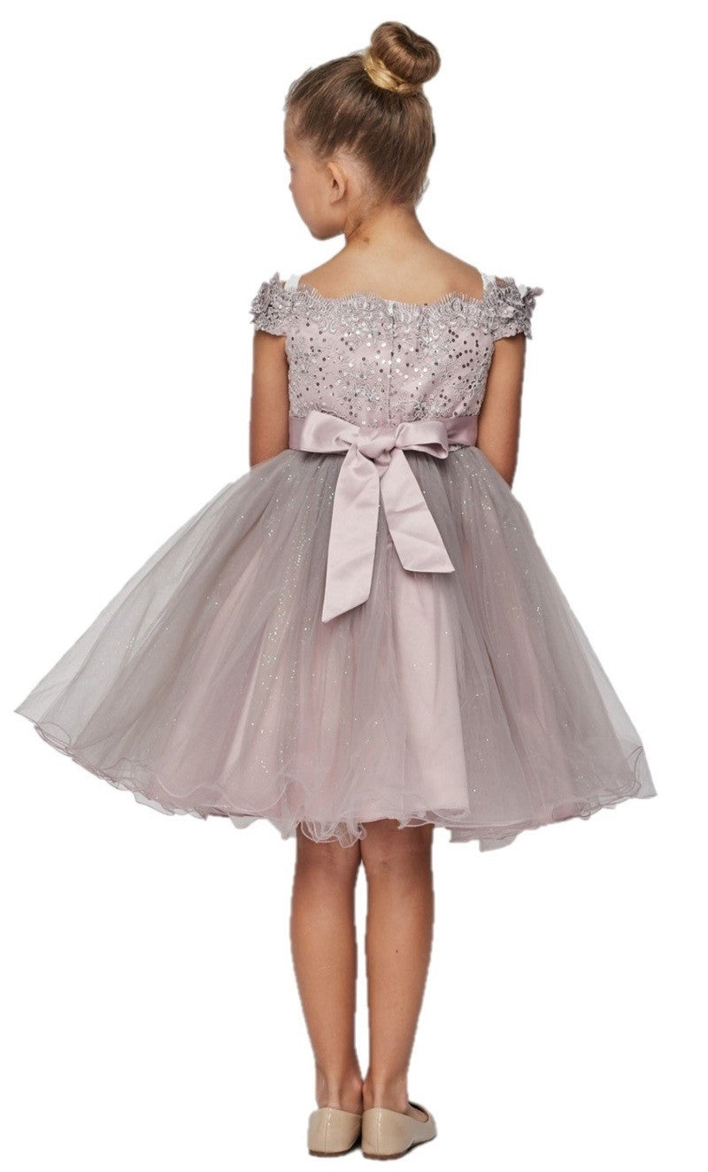 Off the Shoulder Floral Lace Tulle Girl Party Dress by Cinderella Couture USA AS9085
