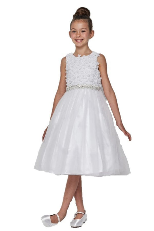 Floral & Pearls Satin Tulle Party Dress by Cinderella Couture USA AS5059