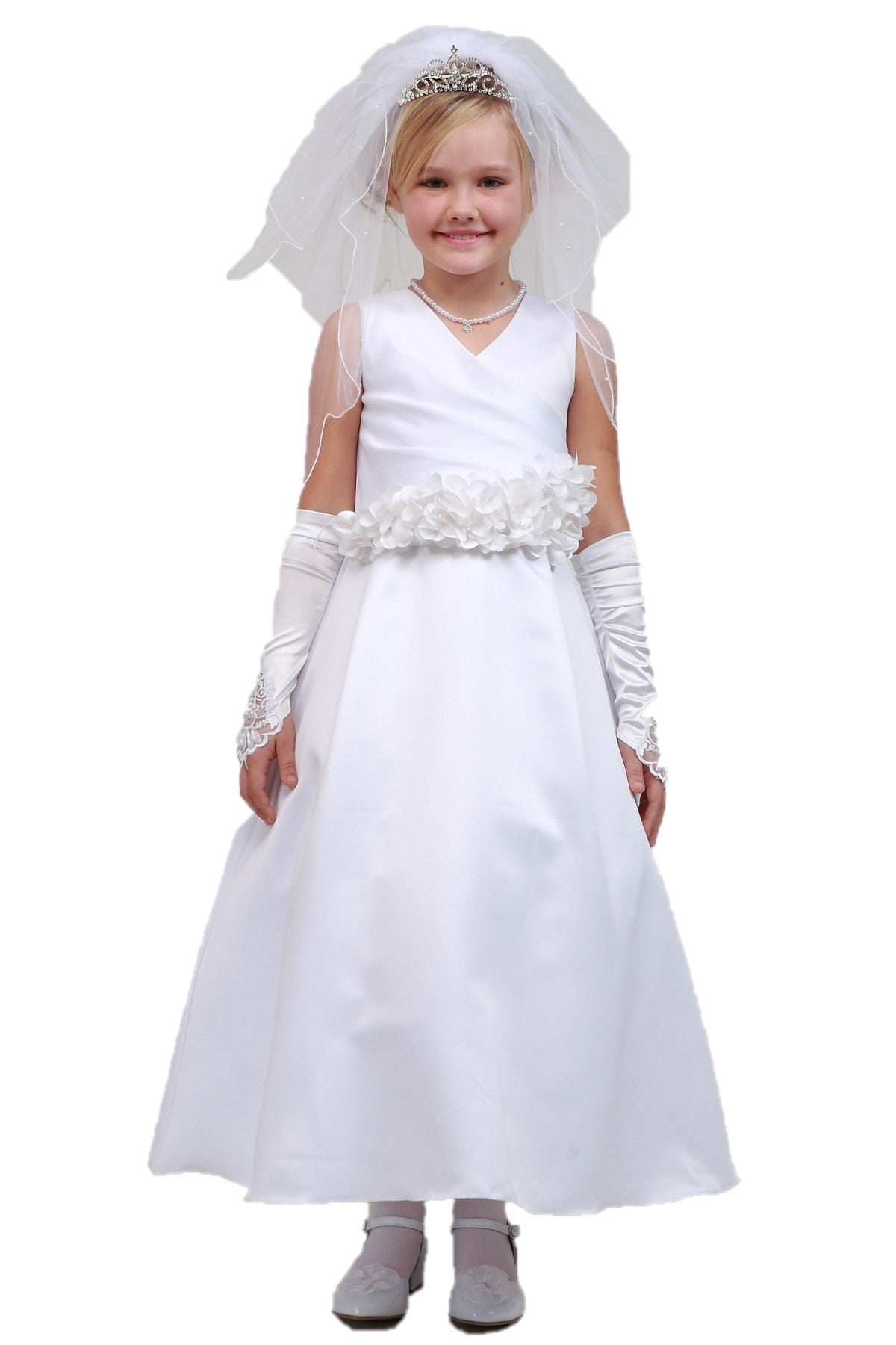 Pleated Satin Flower Girl Dress by Cinderella Couture USA AS1186