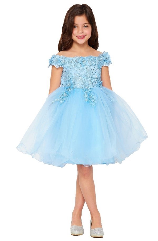 Off the Shoulder Floral Lace Tulle Girl Party Dress by Cinderella Couture USA AS9085