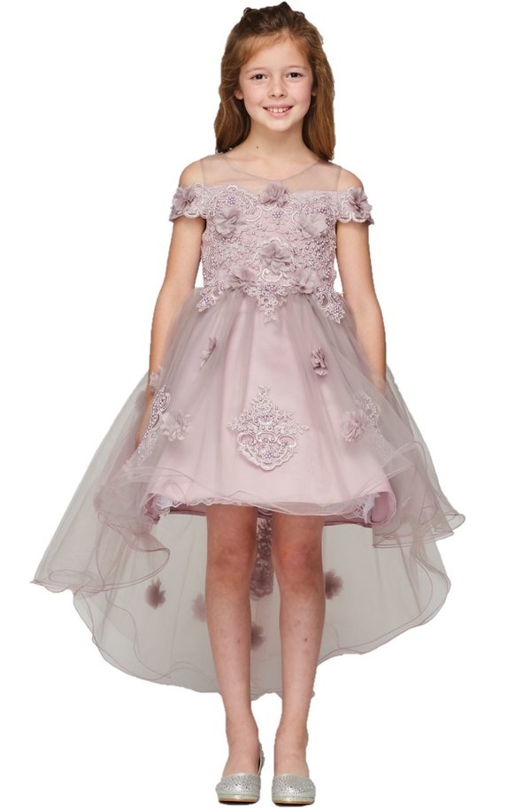 Off the Shoulder Floral Sequin Pearl Beads Girl Tulle Party Dress by Cinderella Couture USA 9119