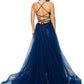 Navy Lace Applique Tulle A-Line Gown by Cinderella Couture USA AS8031J-NA Lace Tulle Gown - Special Occasion/Curves
