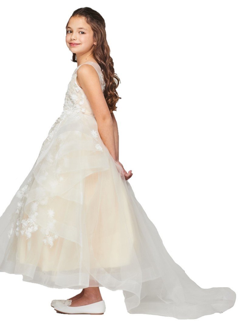 Floral Satin Tulle Flower Girl Dress by Cinderella Couture USA AS5093