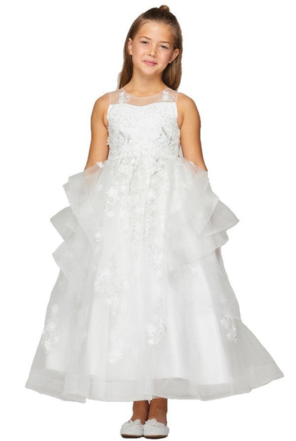 Floral Satin Tulle Flower Girl Dress by Cinderella Couture USA AS5093