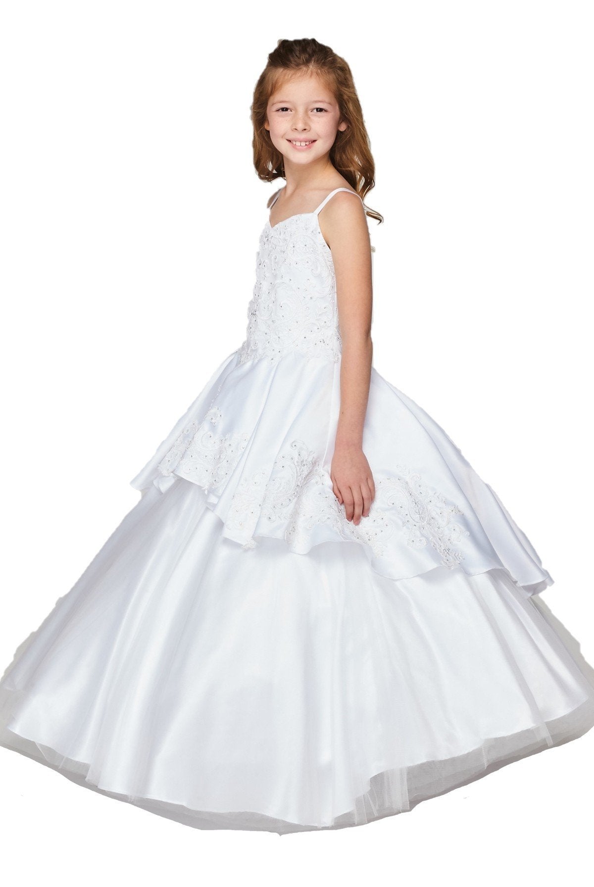 Girls Embroidered Ball Gown with Detachable Skirt 8008 6 / Burgundy